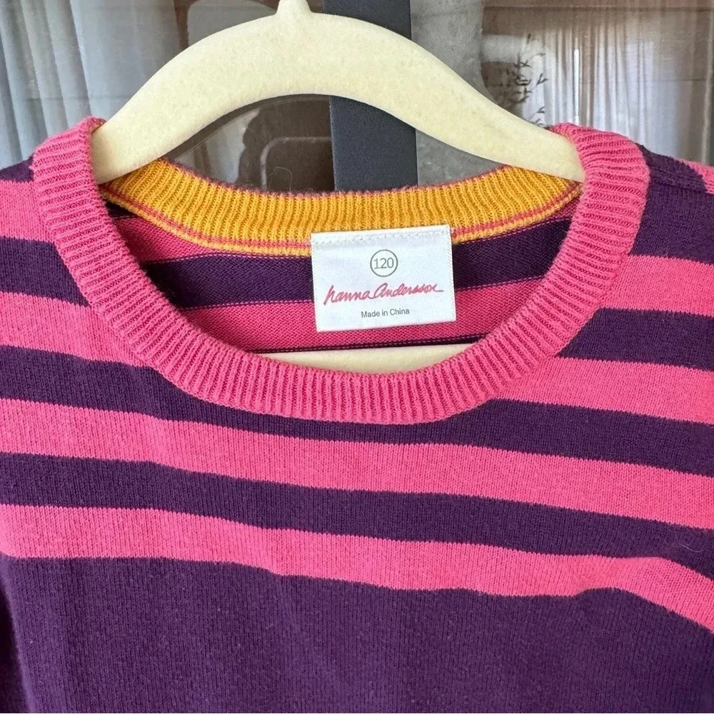 Hanna Andersson sweater dress long sleeve knit flower plum girls striped